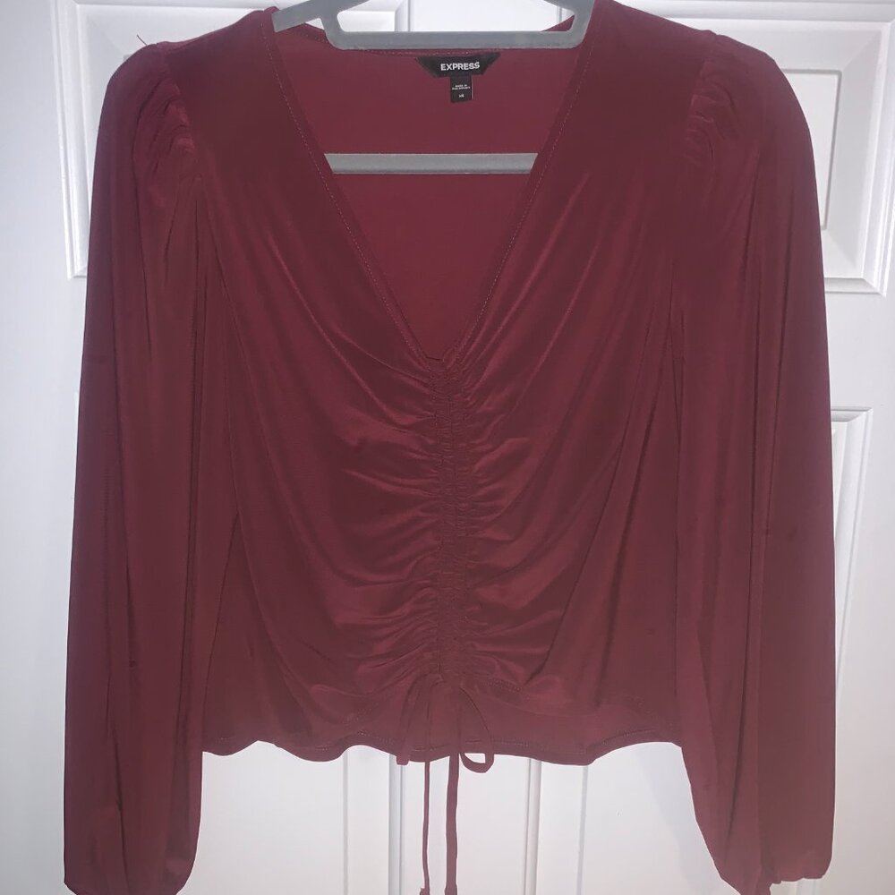 Express, Ruched Front, Drawstring, Blouse, Maroon… - image 2